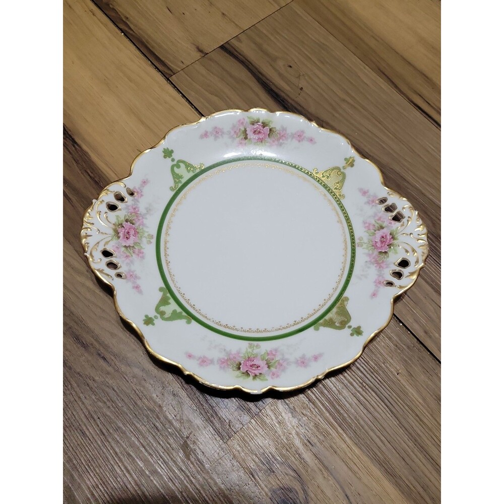 Limoges France Elite Works Pink Floral Rose 10.25” Tray Platter Plate Fillegree